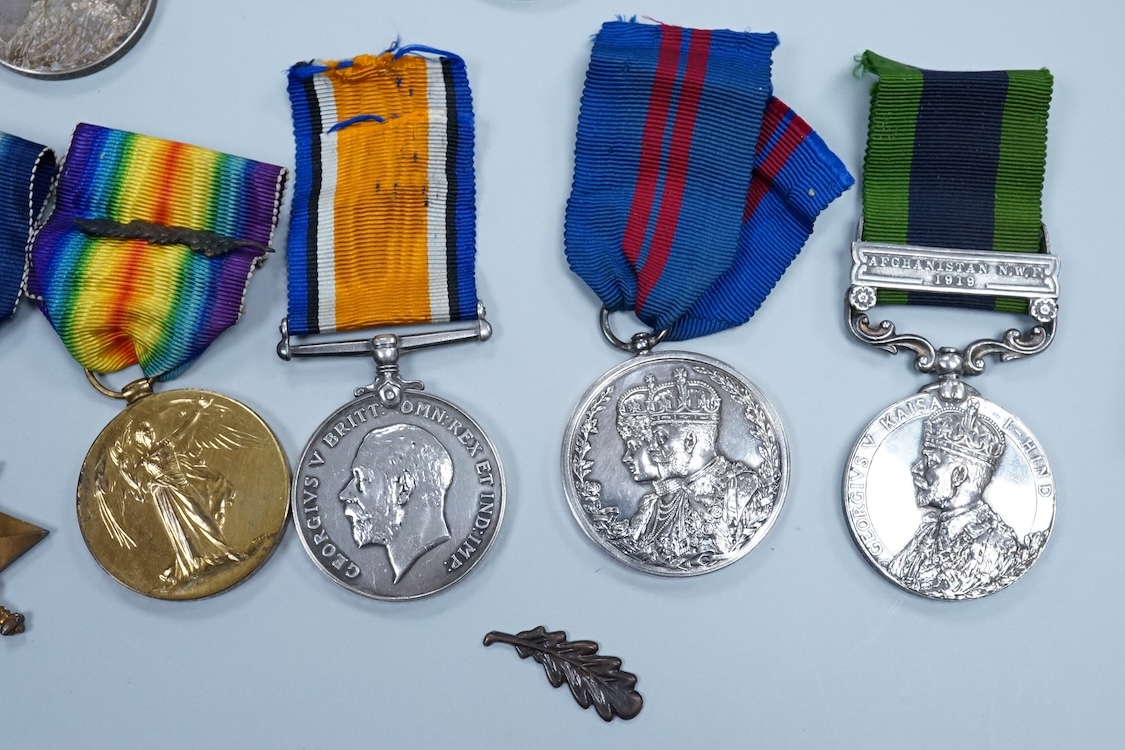 A First World War medal group of six medals awarded to Staff Sjt. Francis William Speare Royal Irish Fusiliers/I.M.L., comprising of the 1914-15 Star, 1914-1918 Medal, Victory Medal with oak leaf, India medal with clasp